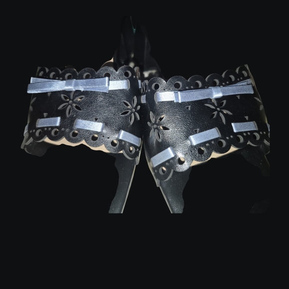 Black W/ Sky Blue Ribbon, Block Heeled Open Toed Mules - New Size 8 & 11 - Picture 8 of 8